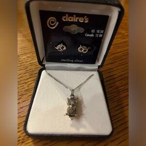 Brand new in box Claire's Sterling Silver Owl necklace and earrings. $10